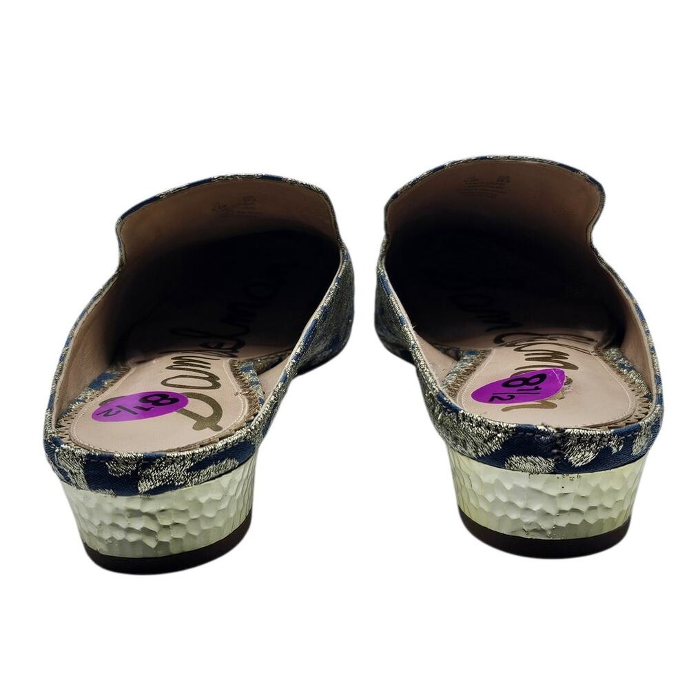 Sam Edelman Blue & Gold Metallic Augustine Jacquard Loafer Mules - Picture 7 of 10